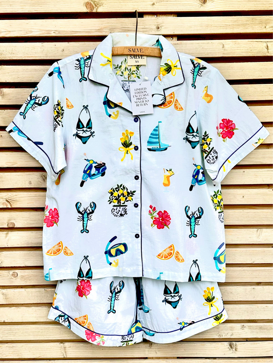 Summer in Europe print 100% cotton Short Pyjama Set